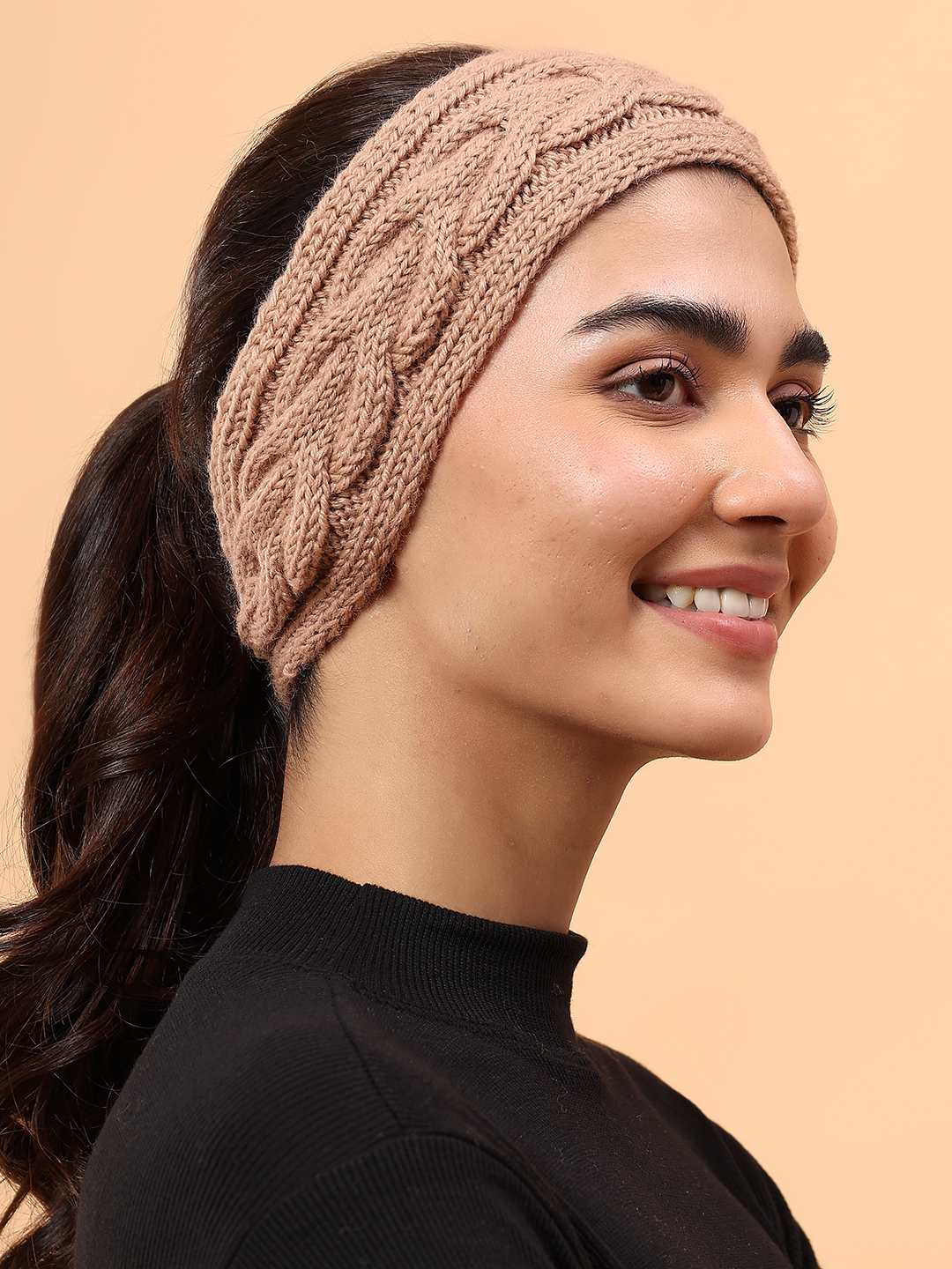 Velvery Merino Sustainable Cable Knit Headband - Beige