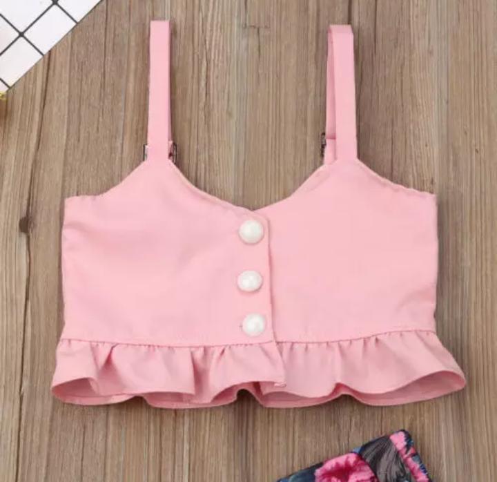 Pink Buttoned Top with Blue Printed Bottom