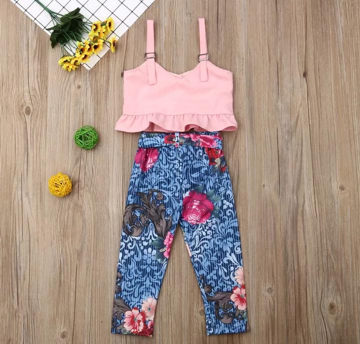 Pink Buttoned Top with Blue Printed Bottom