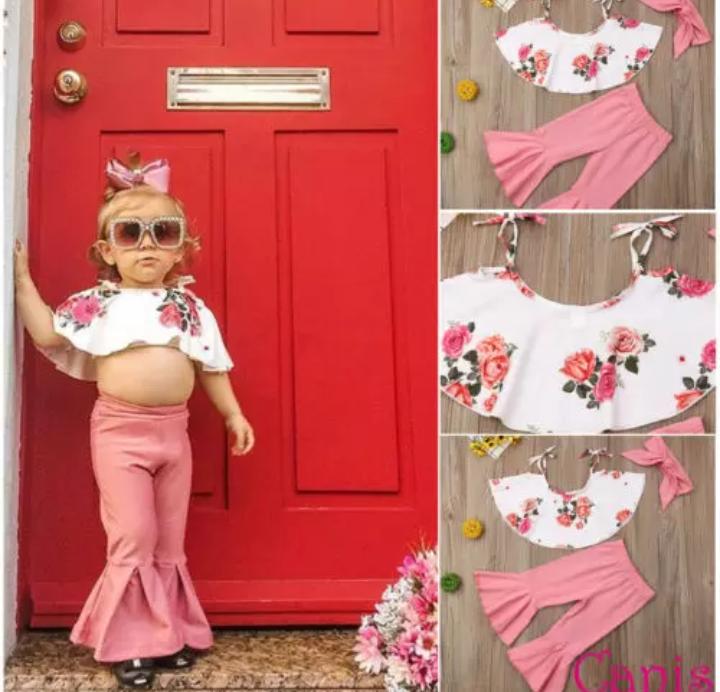 Pink Crop Top with Bottom and Headband