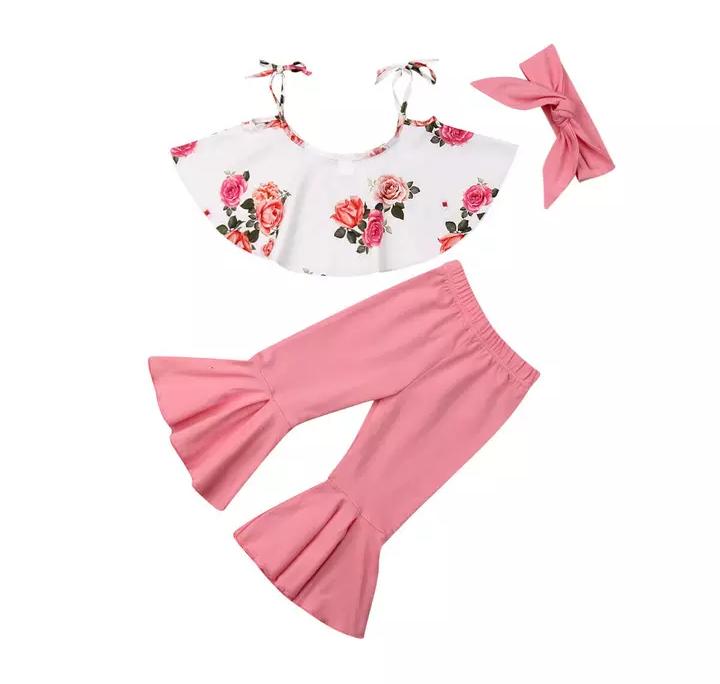 Pink Crop Top with Bottom and Headband