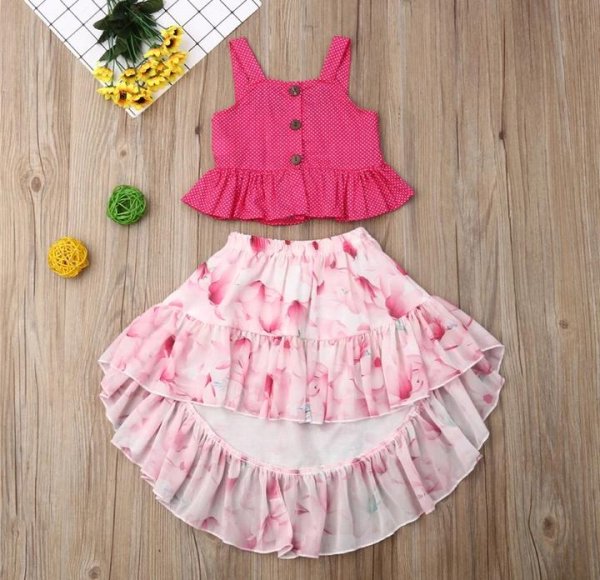 Image of Pink High Low Skirt Set