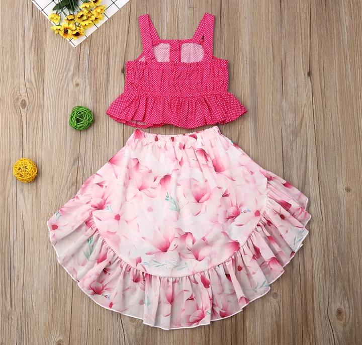 Pink High Low Skirt Set