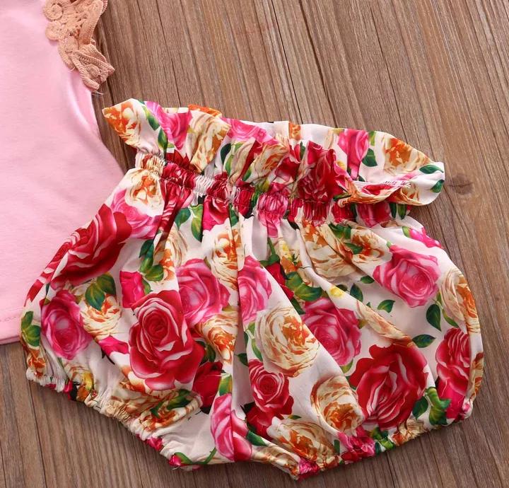 Pink Lace Top With Floral Bottom