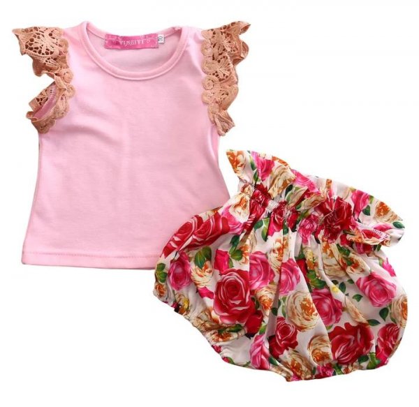 Image of Pink Lace Top With Floral Bottom