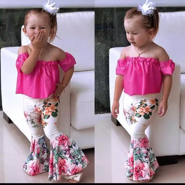 Image of Pink Offshoulder with Floral Pants