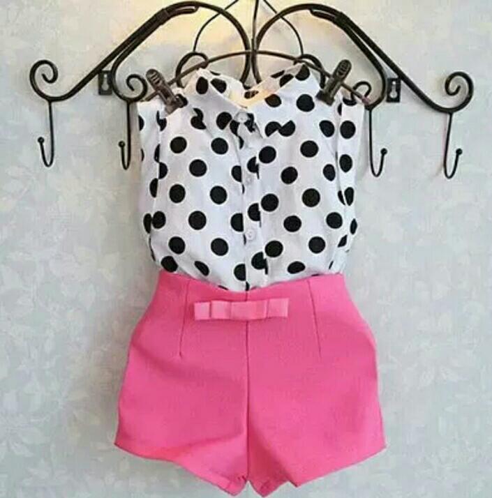 Pink Shorts And Polka Print Top