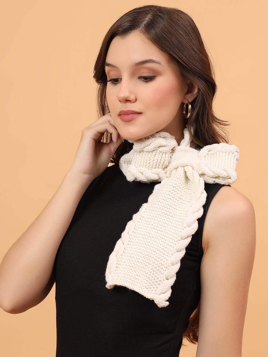 Velvery Merino Sustainable Cable Knit Neckwarmer - Cream
