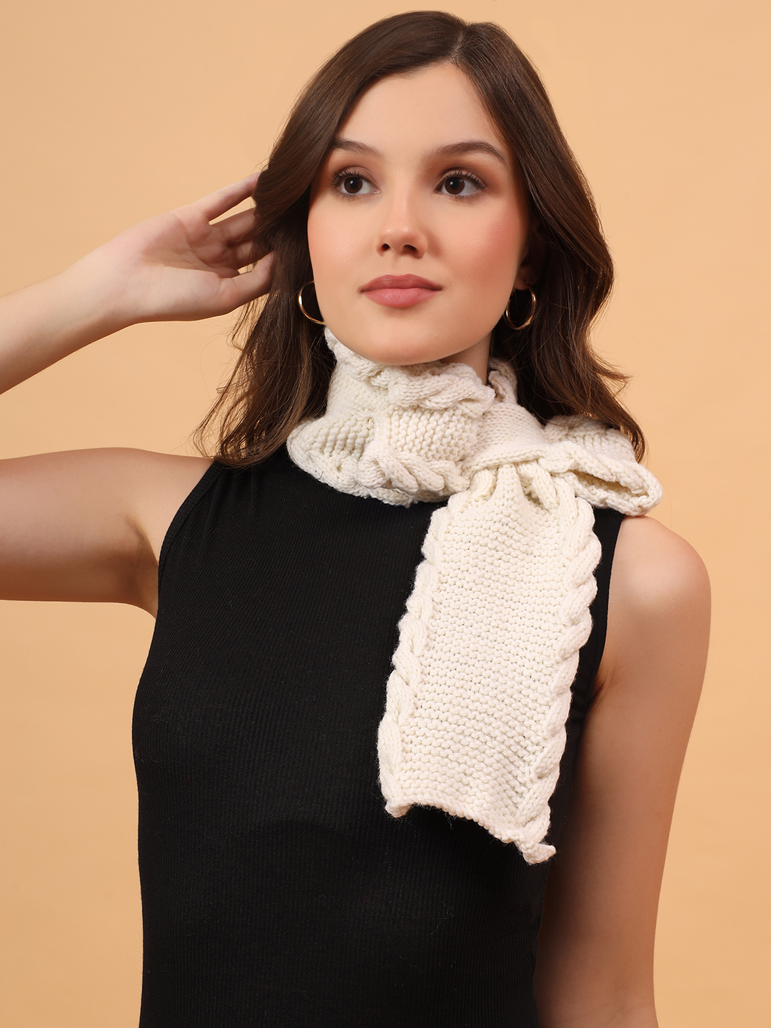 Velvery Merino Sustainable Cable Knit Neckwarmer - Cream