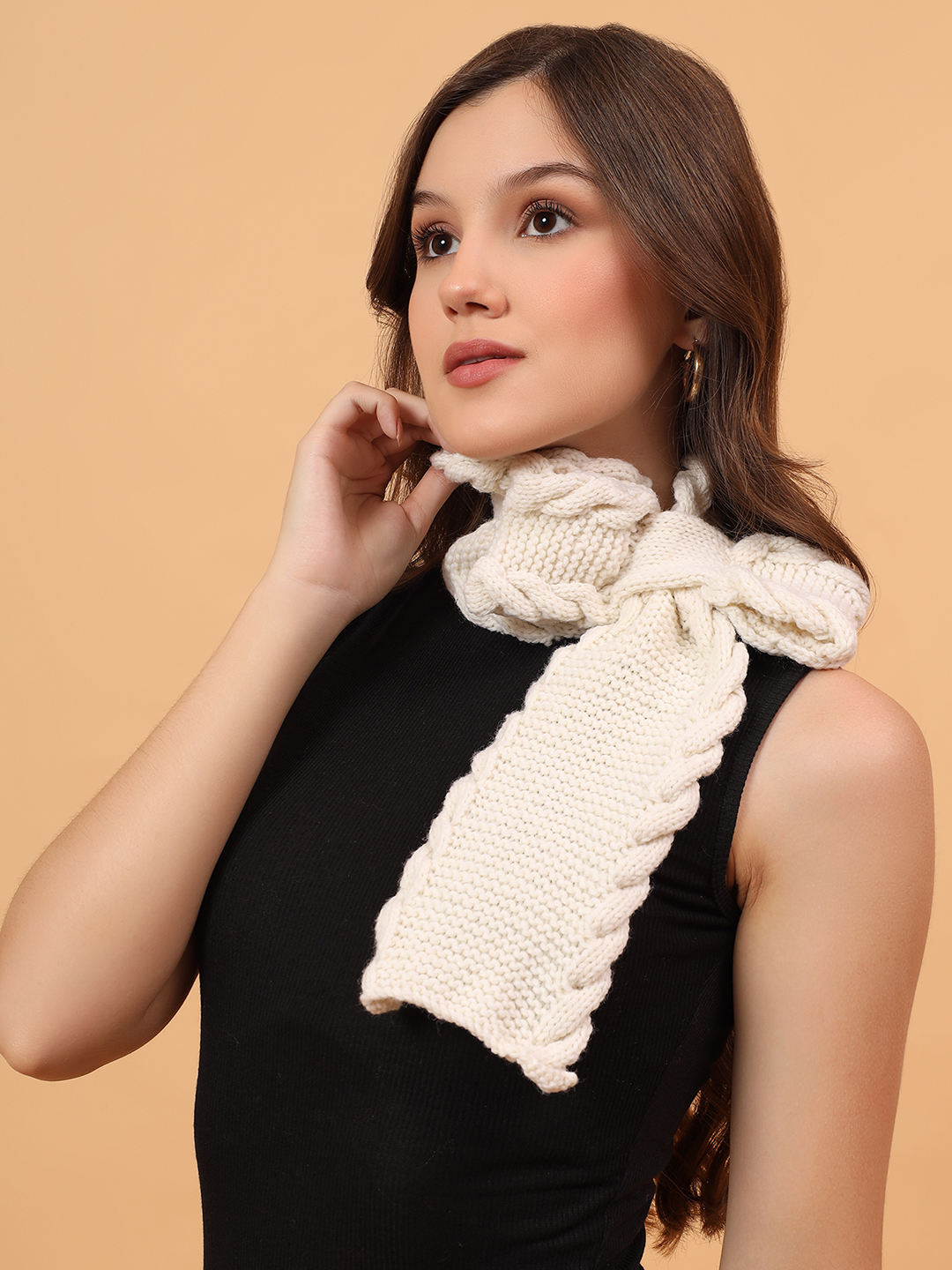 Velvery Merino Sustainable Cable Knit Neckwarmer - Cream