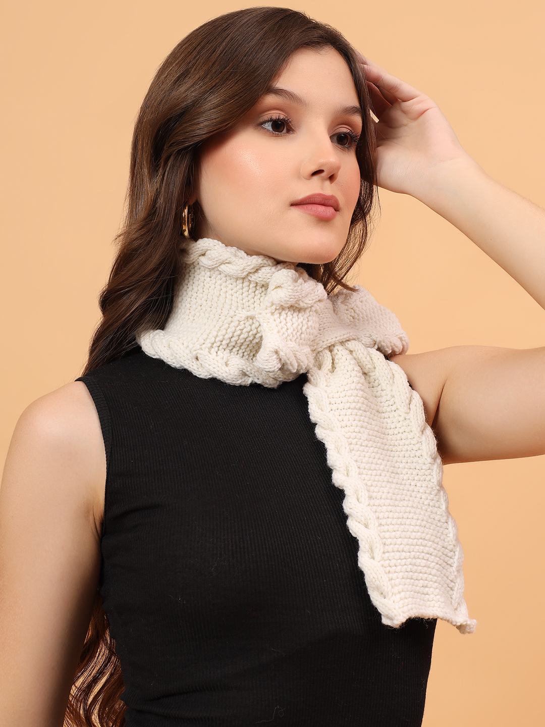 Velvery Merino Sustainable Cable Knit Neckwarmer - Cream