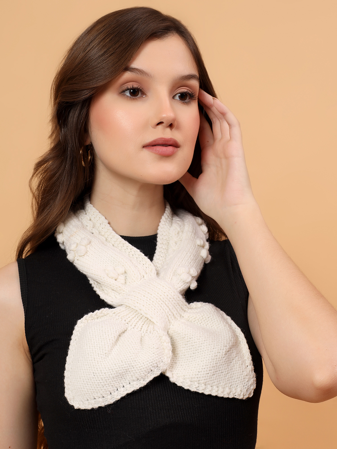 Velvery Merino Sustainable Self Design Neckwarmer - Cream