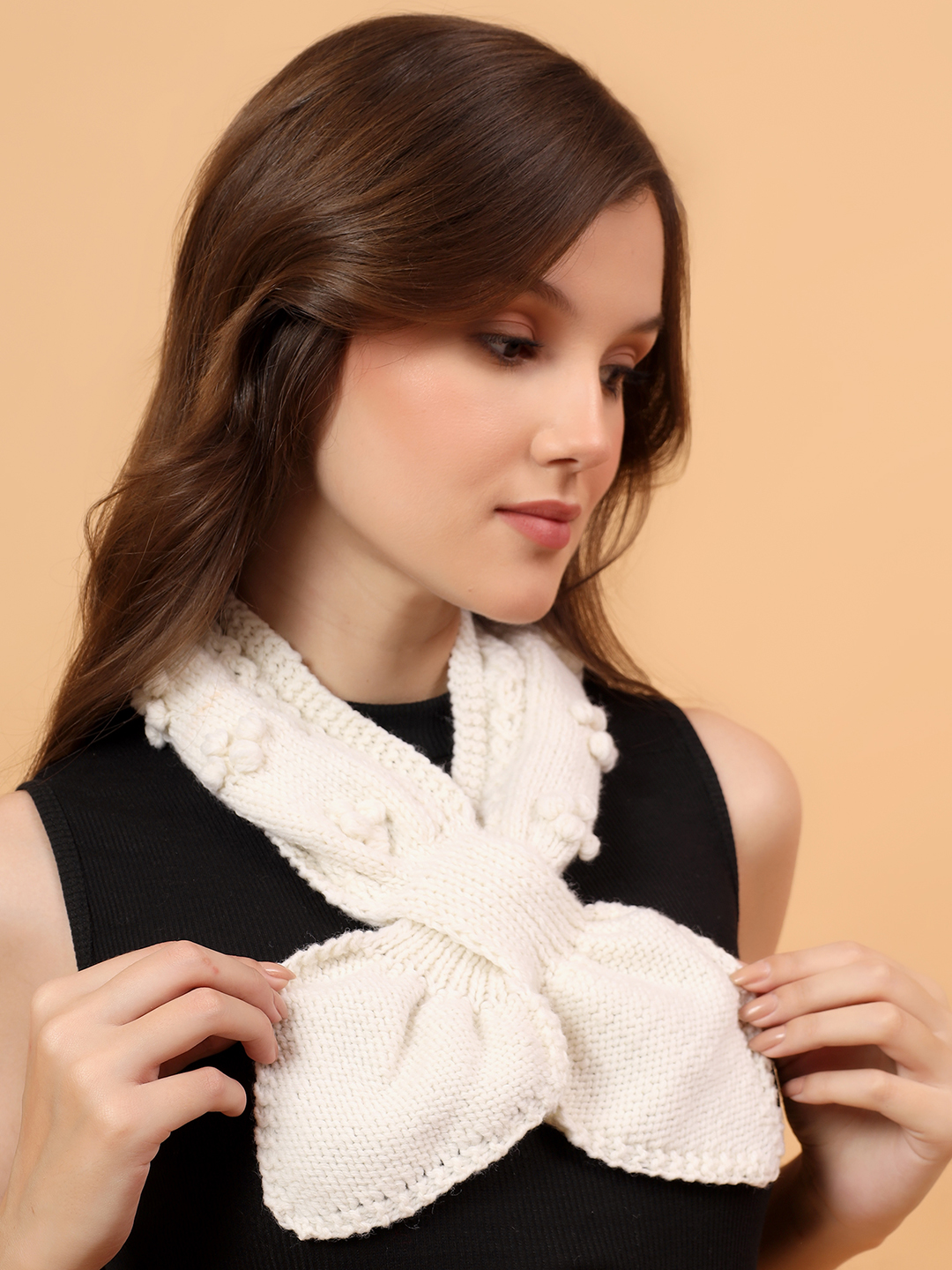 Velvery Merino Sustainable Self Design Neckwarmer - Cream