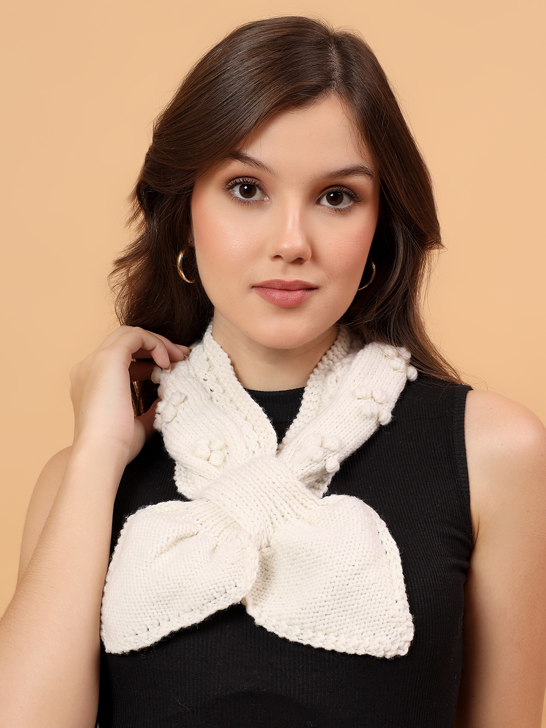 Velvery Merino Sustainable Self Design Neckwarmer - Cream