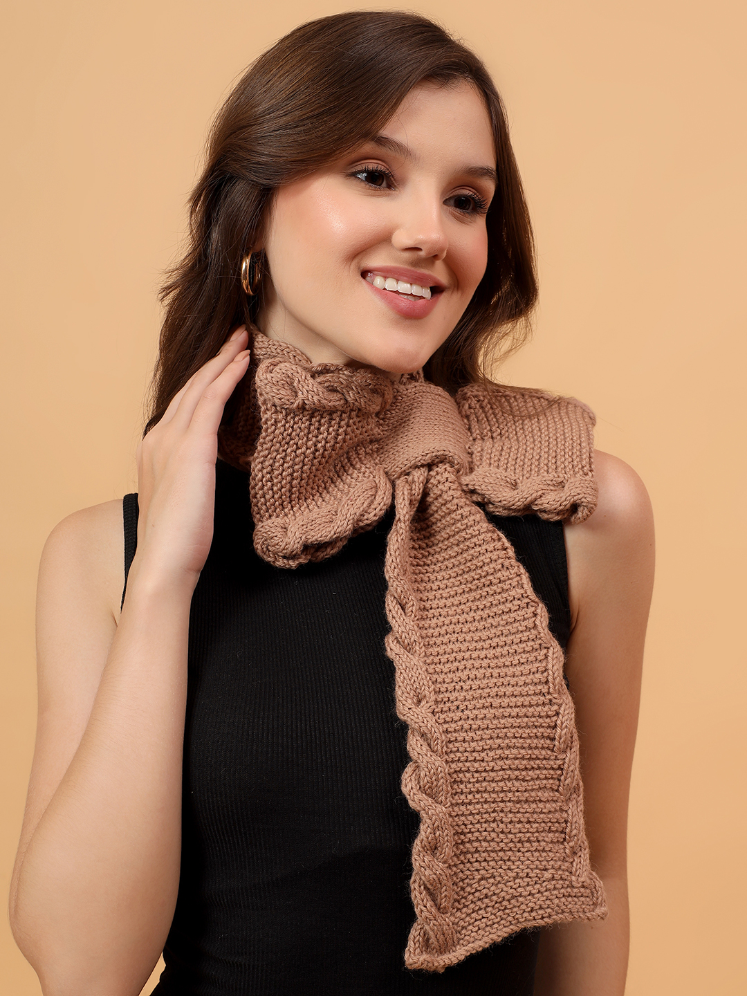 Velvery Merino Sustainable Cable Knit Neckwarmer - Beige