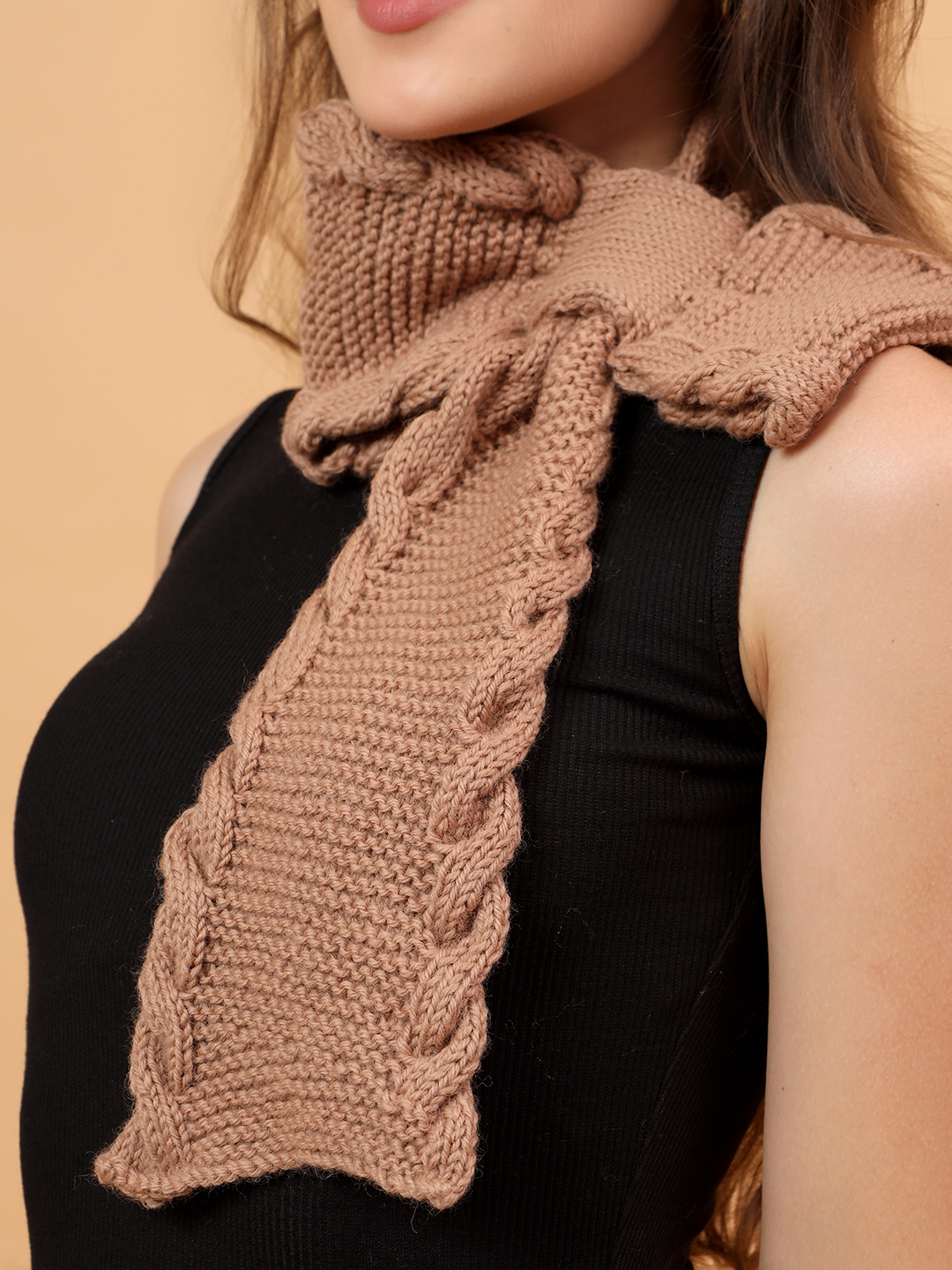Velvery Merino Sustainable Cable Knit Neckwarmer - Beige
