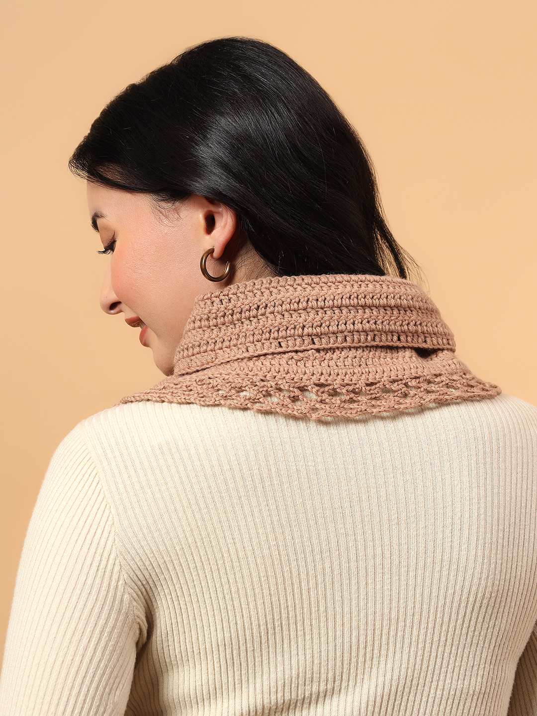 Velvery Merino Sustainable Self Design Neckwarmer  Beige