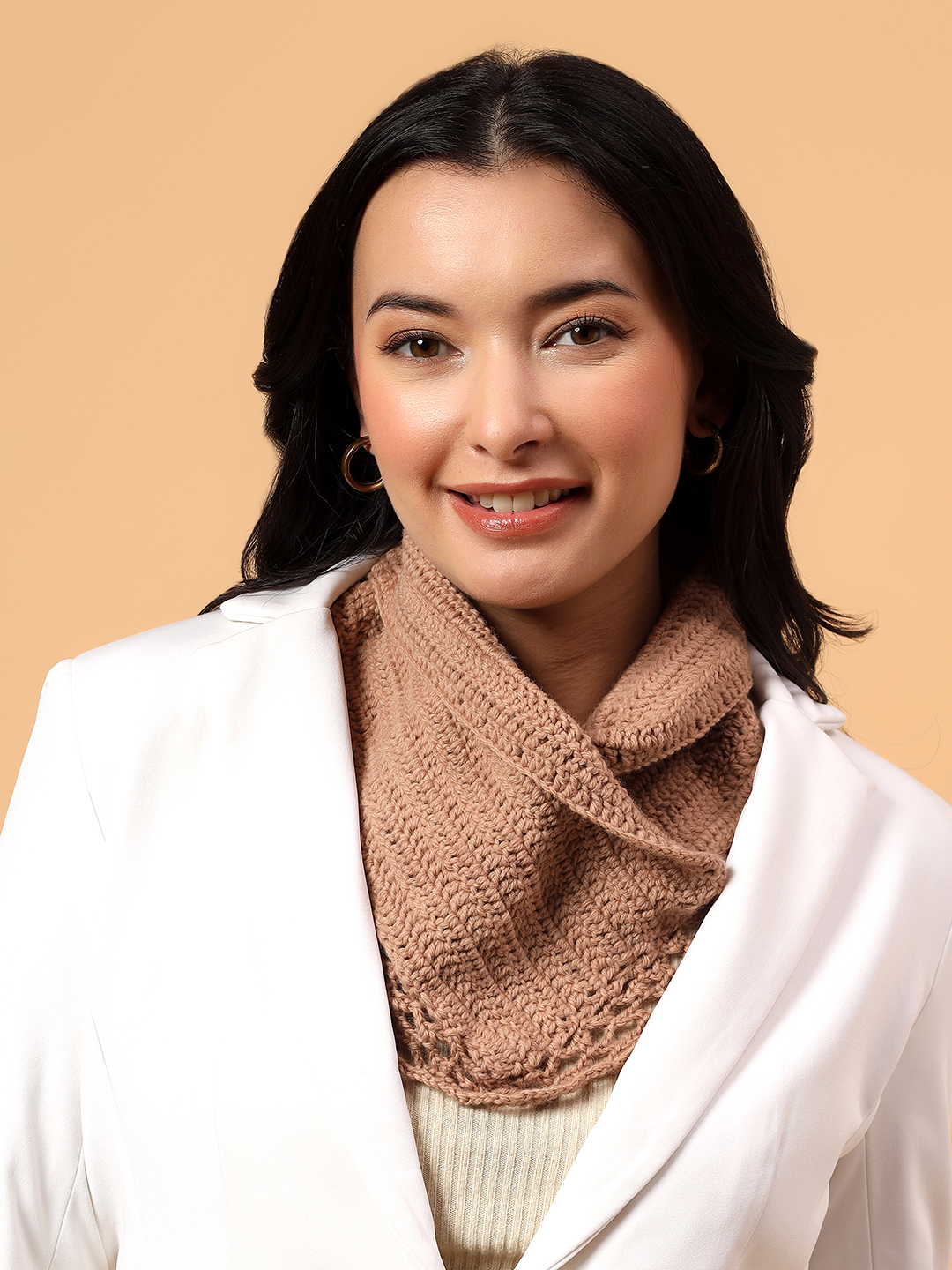 Velvery Merino Sustainable Self Design Neckwarmer  Beige