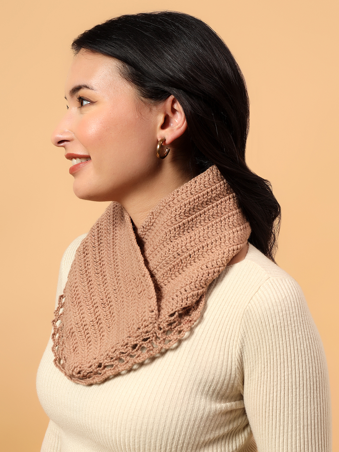 Velvery Merino Sustainable Self Design Neckwarmer  Beige