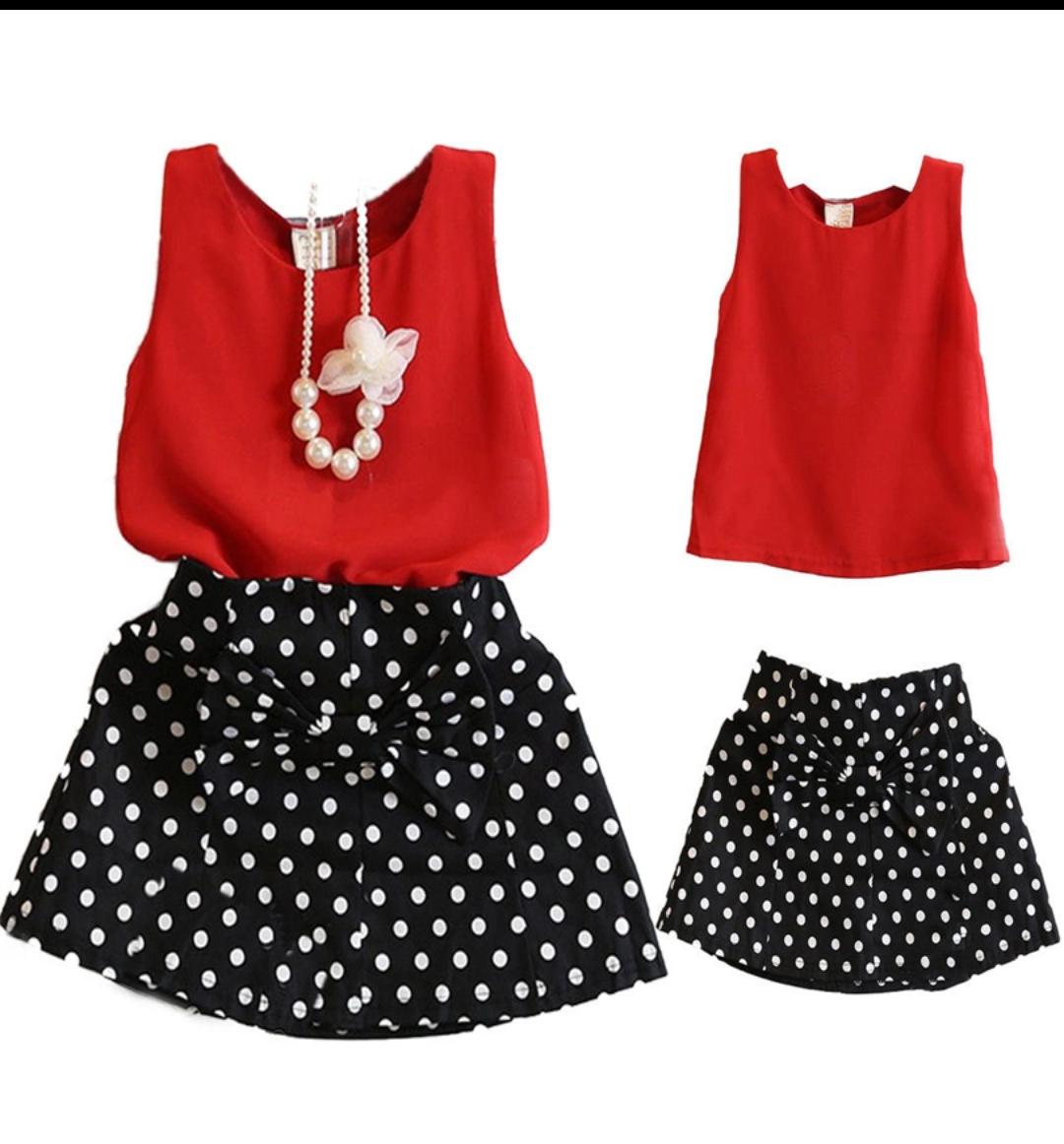 Polka Pattern SKirt Top Set