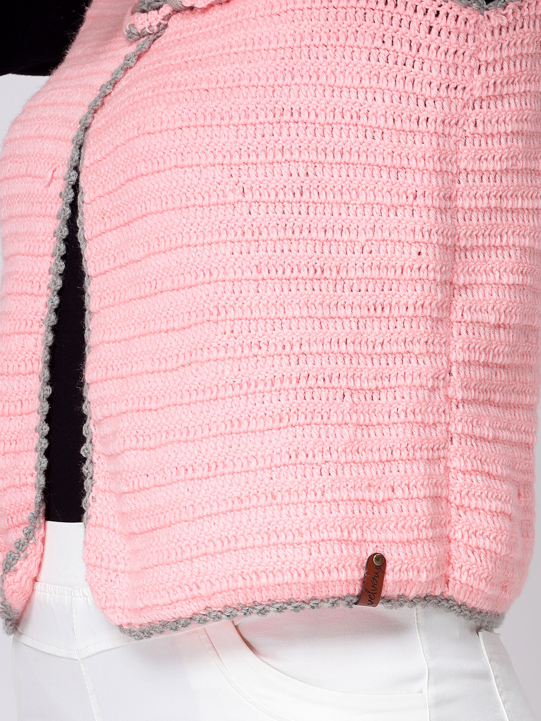 Women Crochet Bow Detailing High Neck Sweater - Peach
