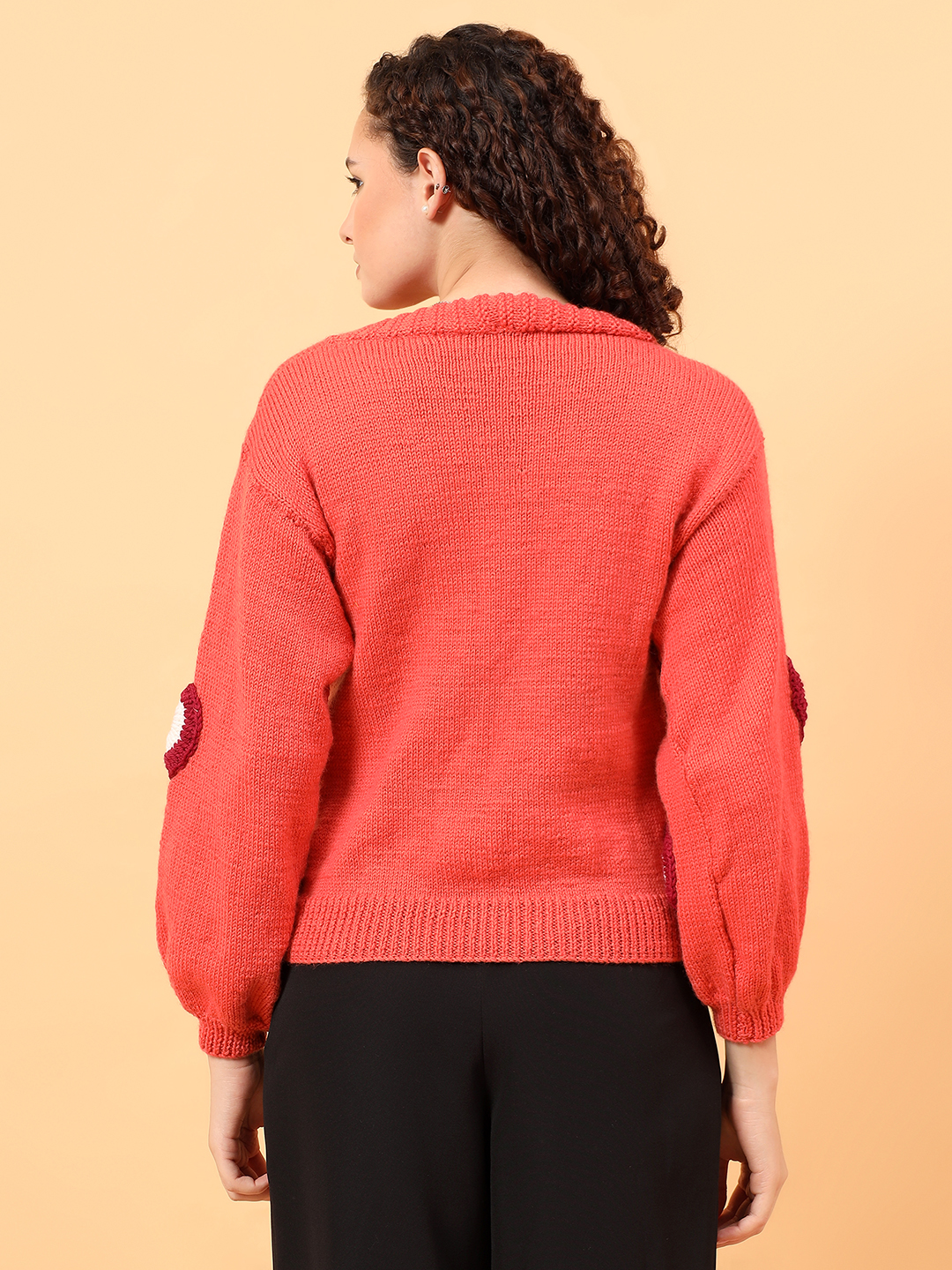 Velvery Merino Sustainable Heart Applique Sweater - Peach