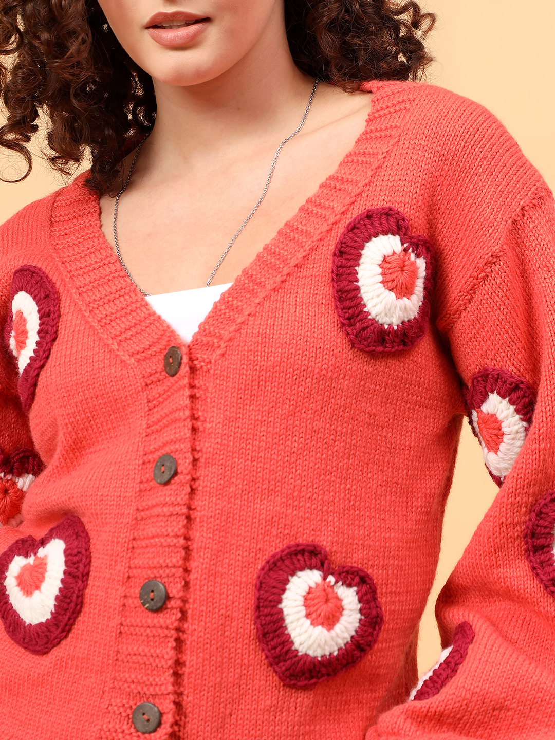 Velvery Merino Sustainable Heart Applique Sweater - Peach