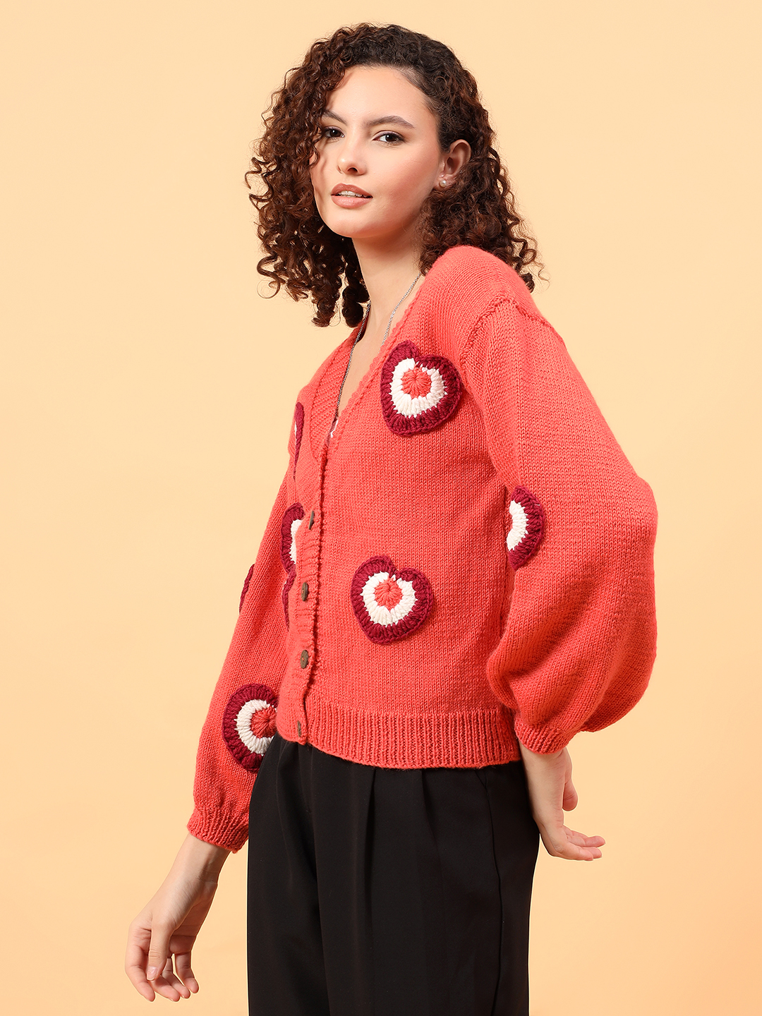 Velvery Merino Sustainable Heart Applique Sweater - Peach