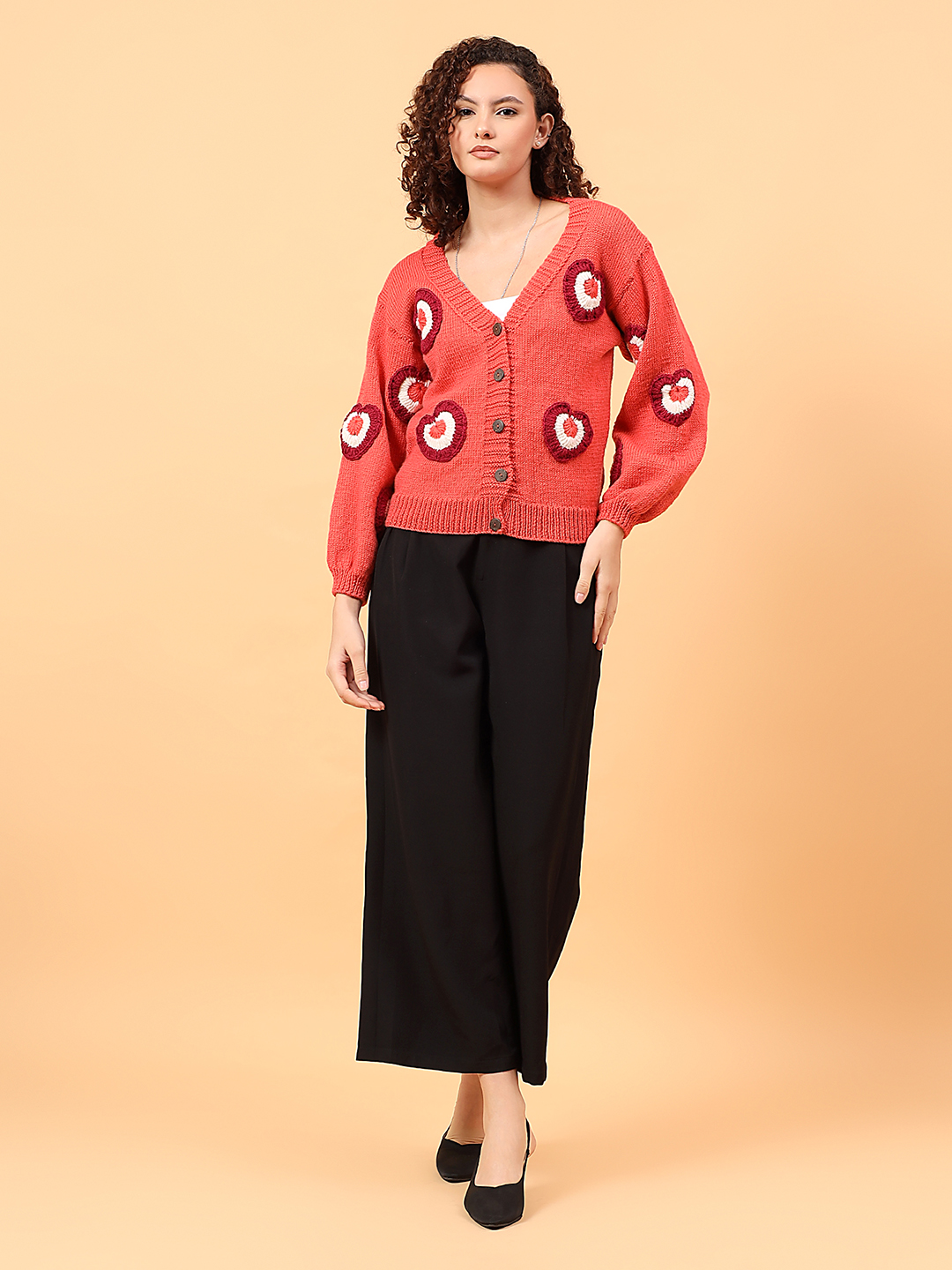 Velvery Merino Sustainable Heart Applique Sweater - Peach