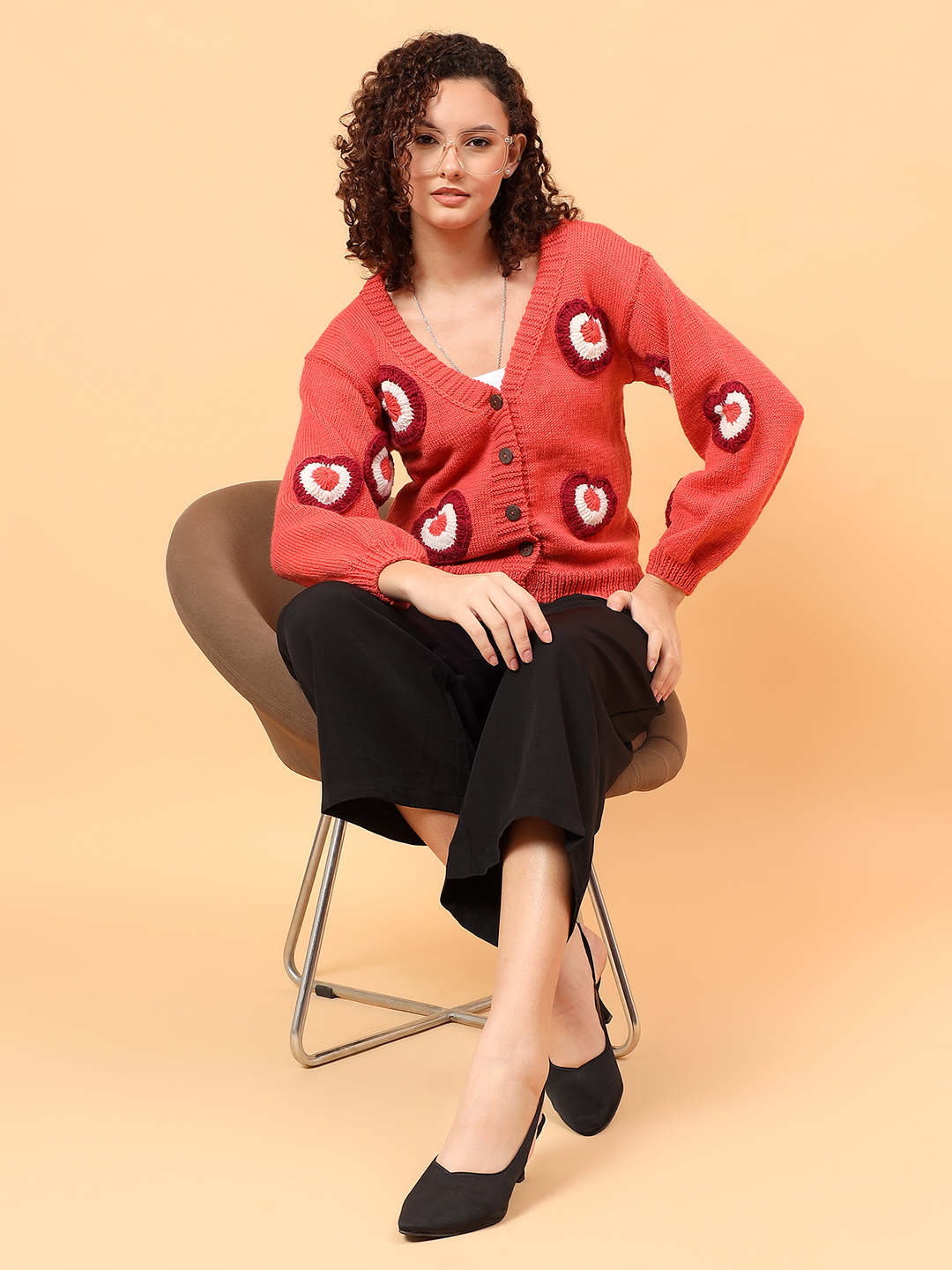 Velvery Merino Sustainable Heart Applique Sweater - Peach