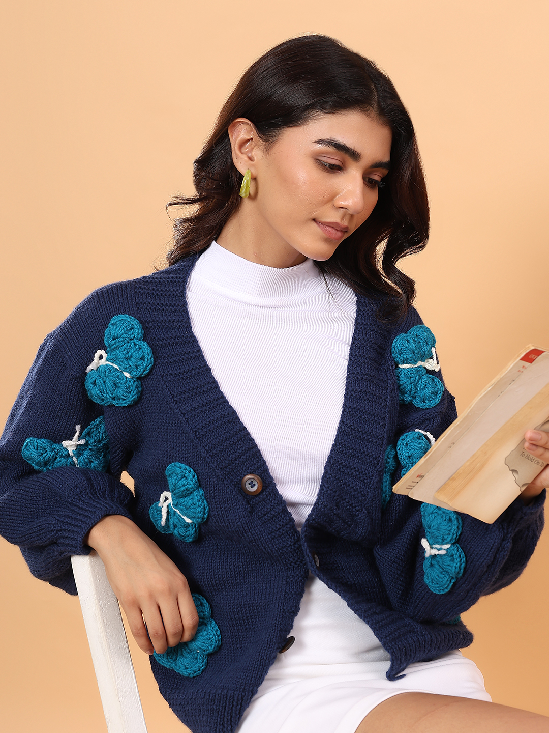 Velvery Merino Sustainable Butterfly Handknitted Sweater - Blue