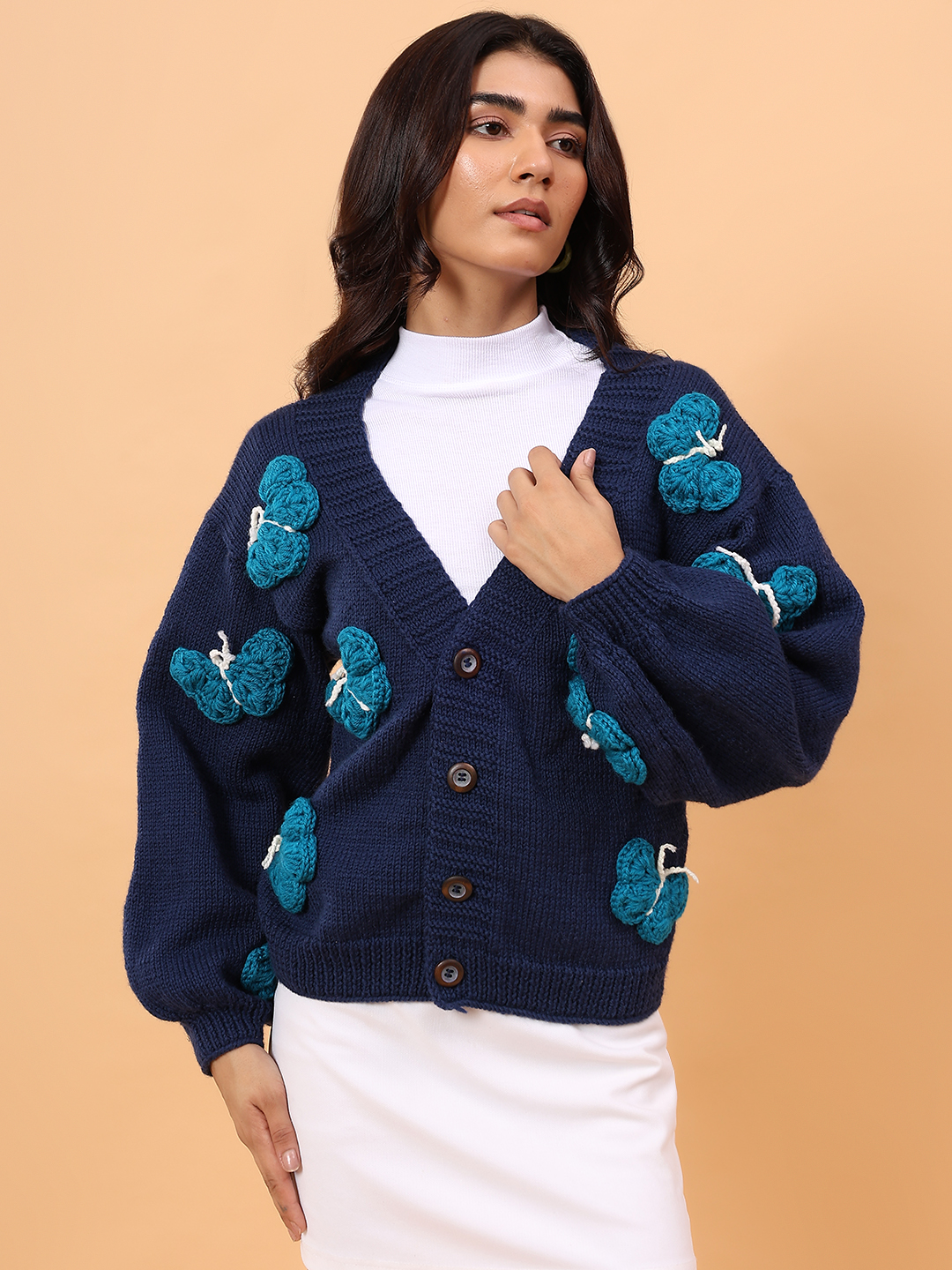 Velvery Merino Sustainable Butterfly Handknitted Sweater - Blue