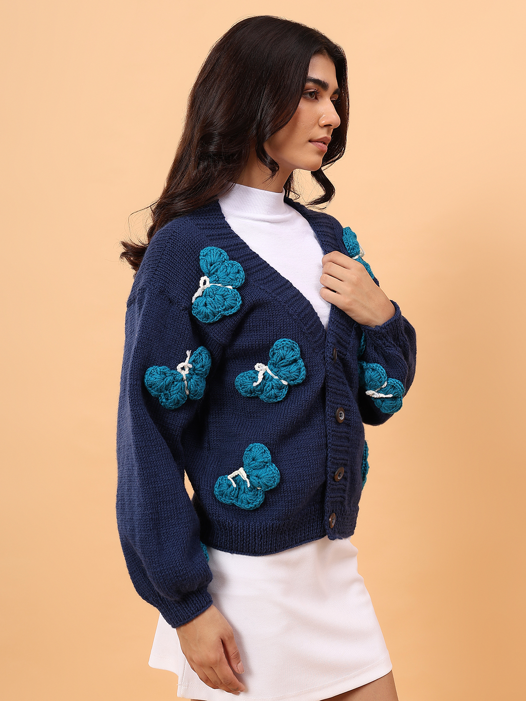 Velvery Merino Sustainable Butterfly Handknitted Sweater - Blue