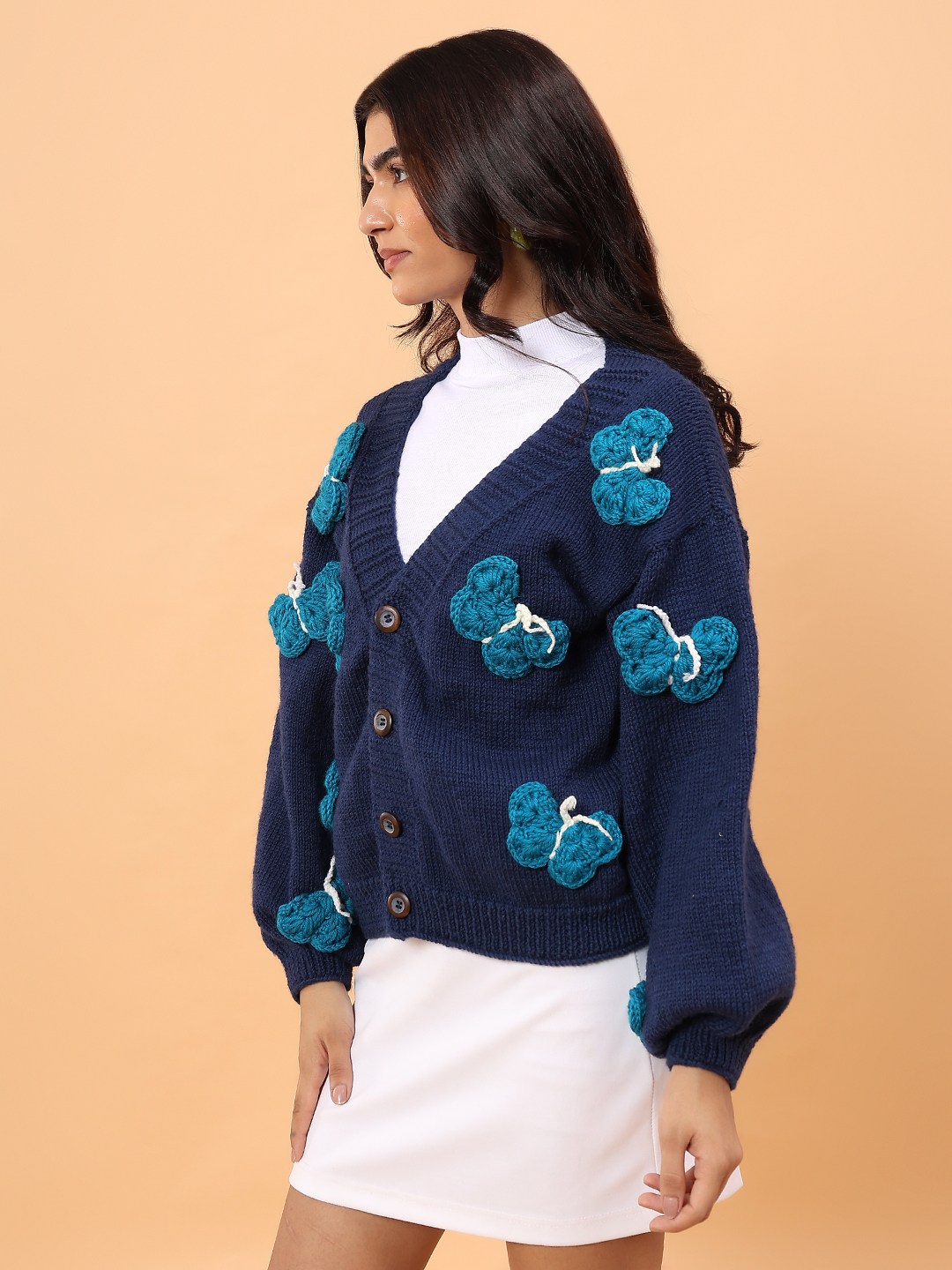 Velvery Merino Sustainable Butterfly Handknitted Sweater - Blue