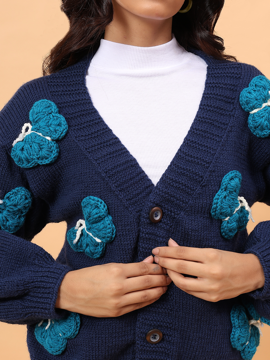 Velvery Merino Sustainable Butterfly Handknitted Sweater - Blue