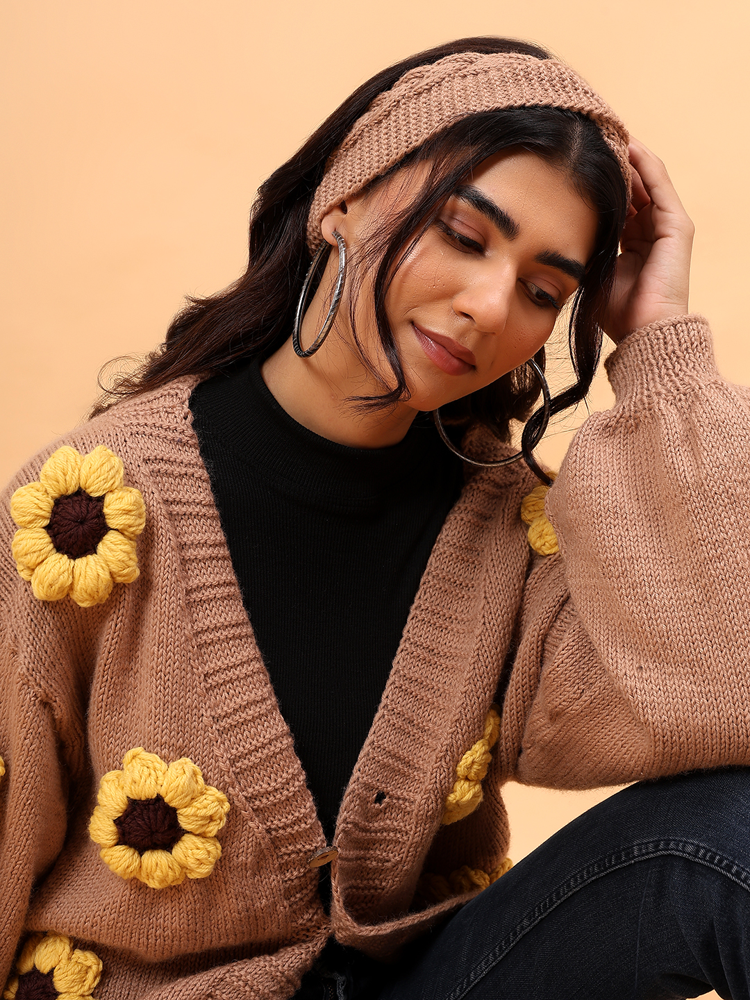 Velvery Merino Sustainable Sunflower Handknitted Sweater - Beige