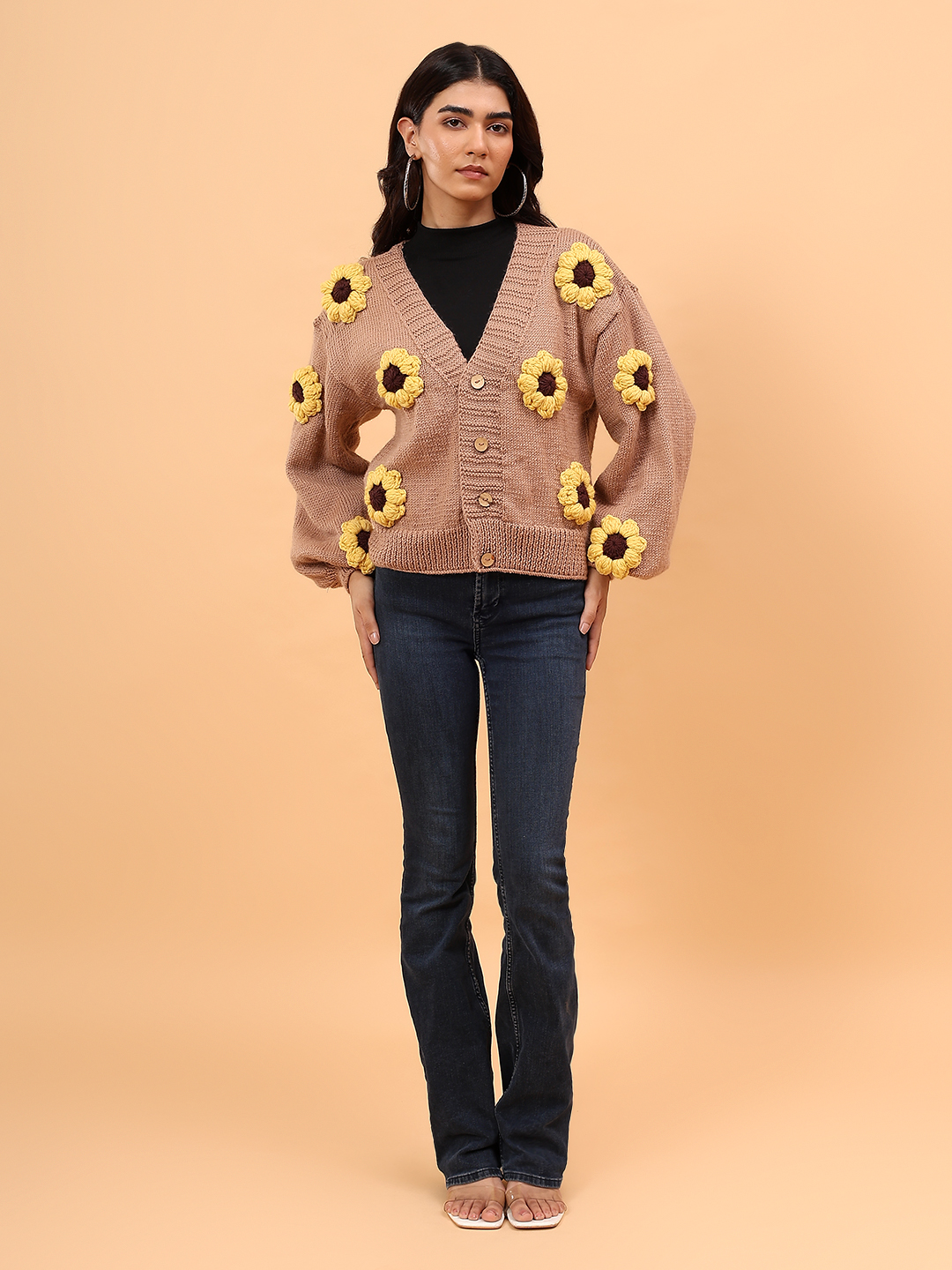 Velvery Merino Sustainable Sunflower Handknitted Sweater - Beige