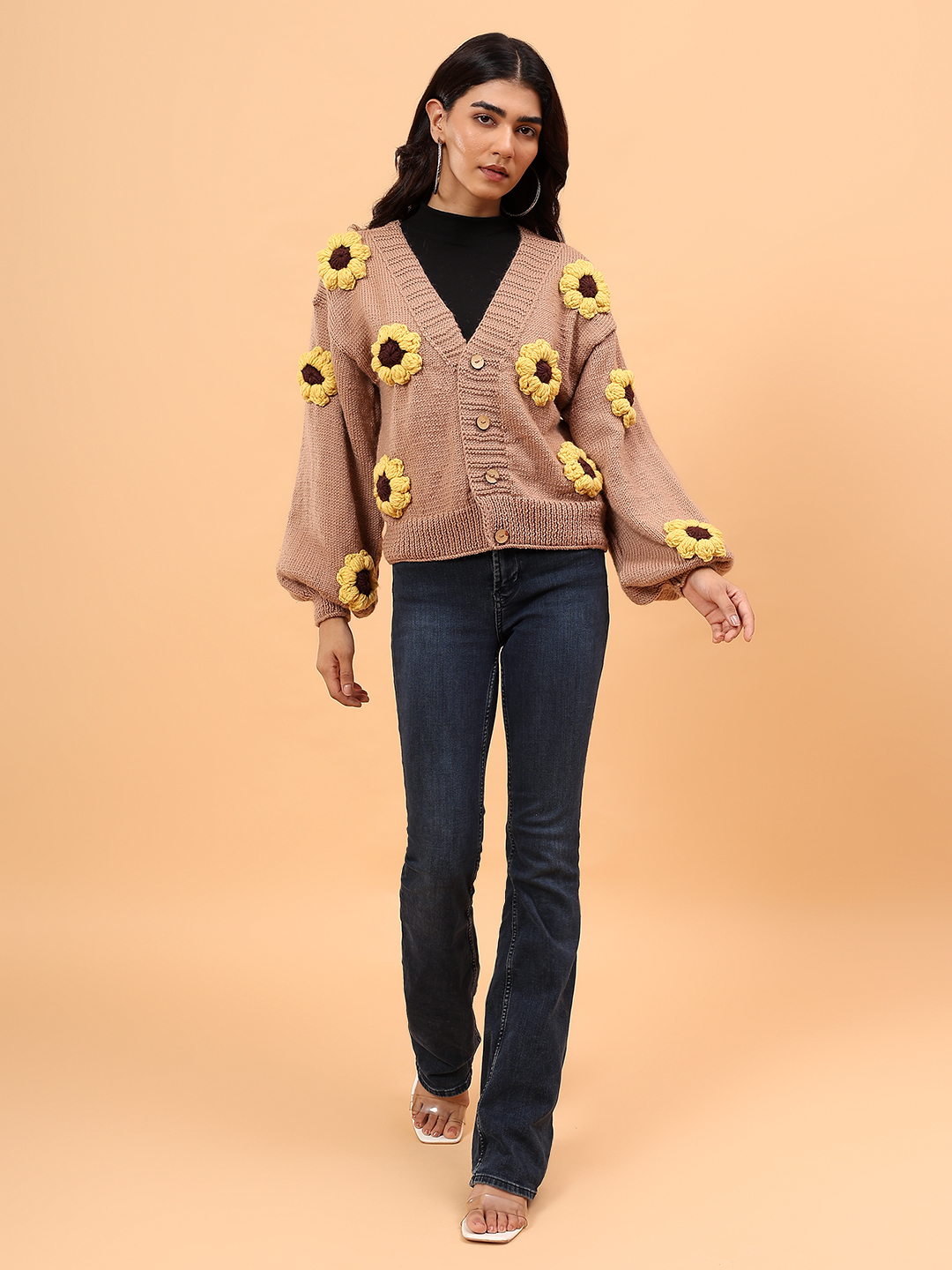 Velvery Merino Sustainable Sunflower Handknitted Sweater - Beige