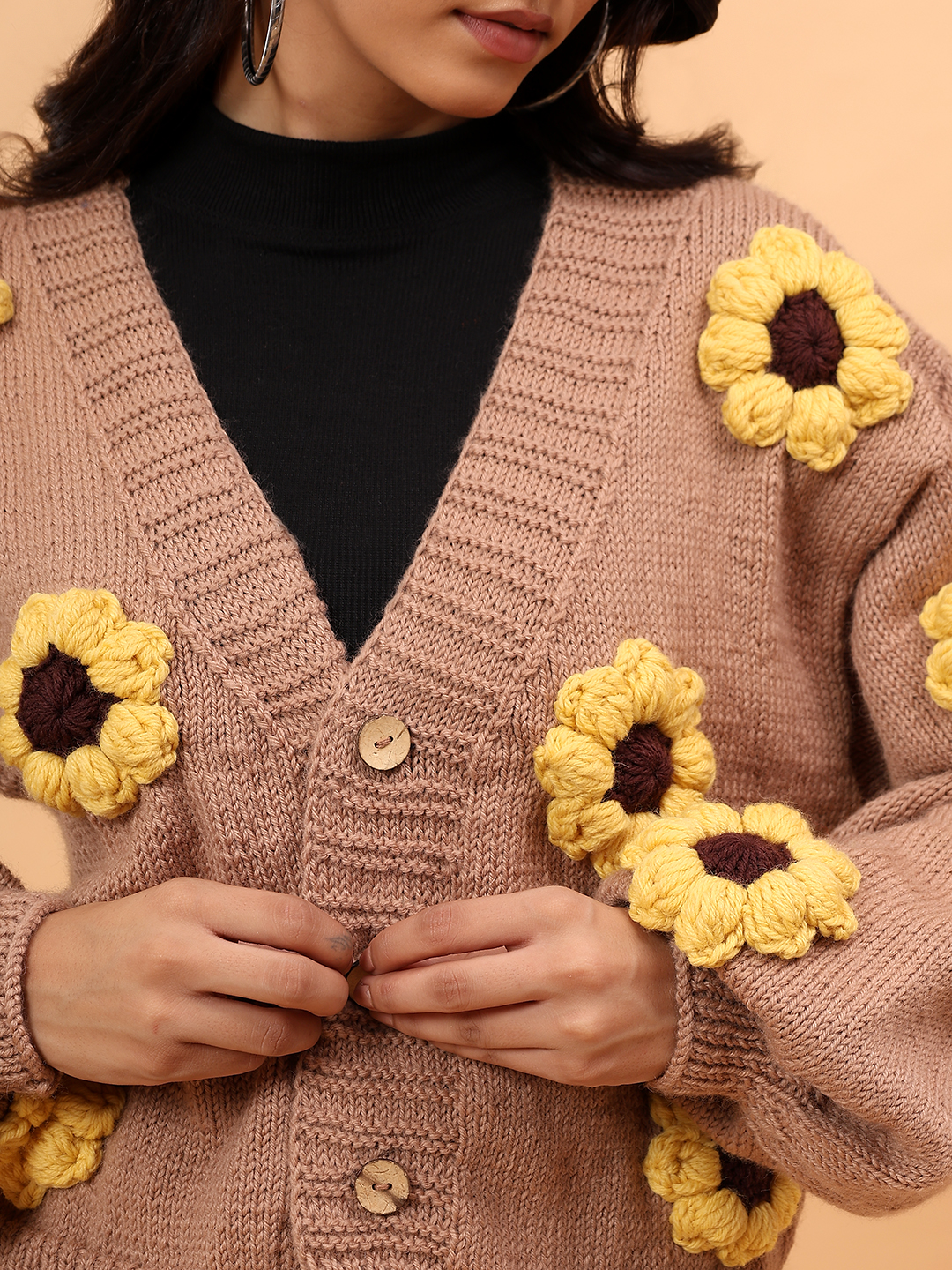 Velvery Merino Sustainable Sunflower Handknitted Sweater - Beige