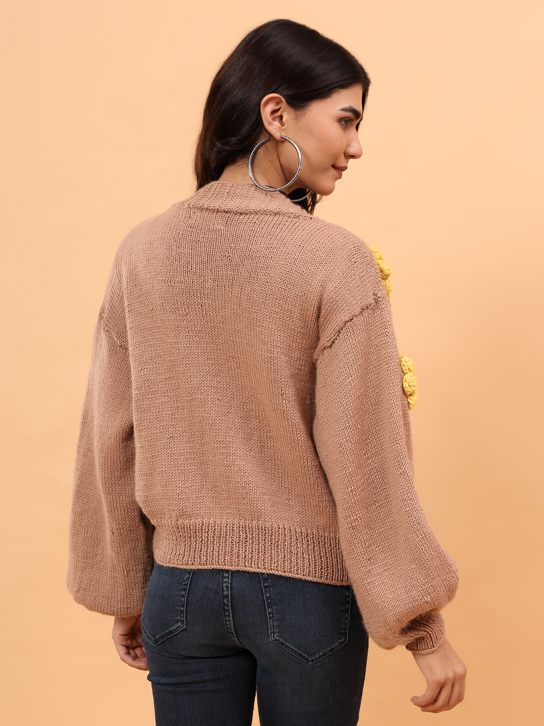 Velvery Merino Sustainable Sunflower Handknitted Sweater - Beige