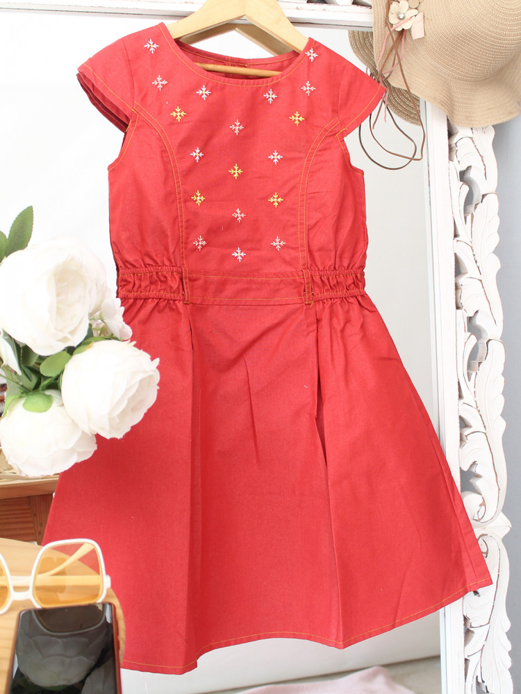 Image of Qvink Embroidered Dress - Red