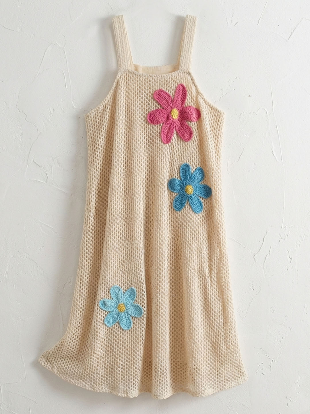 Qvink Crochet Floral Applique Dress  Cream