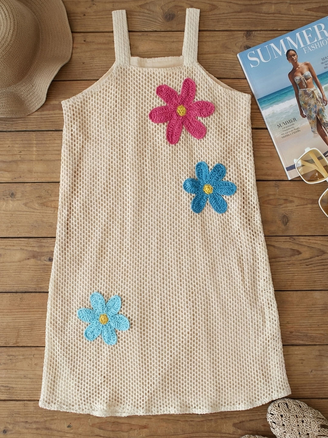 Qvink Crochet Floral Applique Dress - Cream