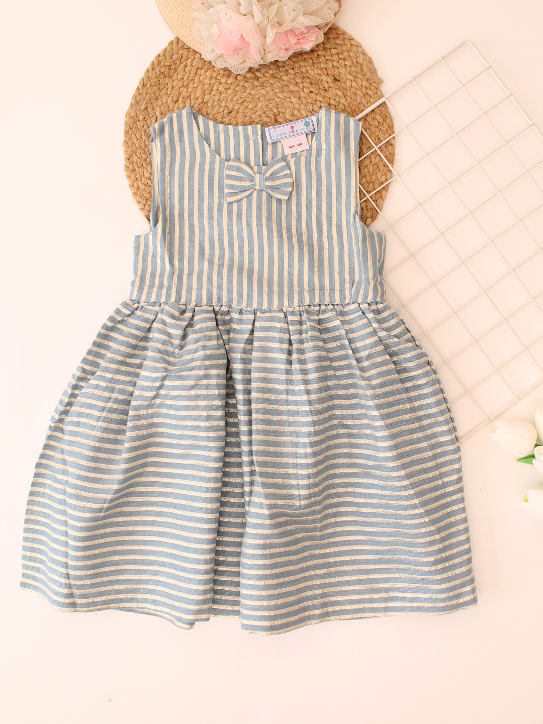 Qvink Striped Bow Detailed Dress - Blue