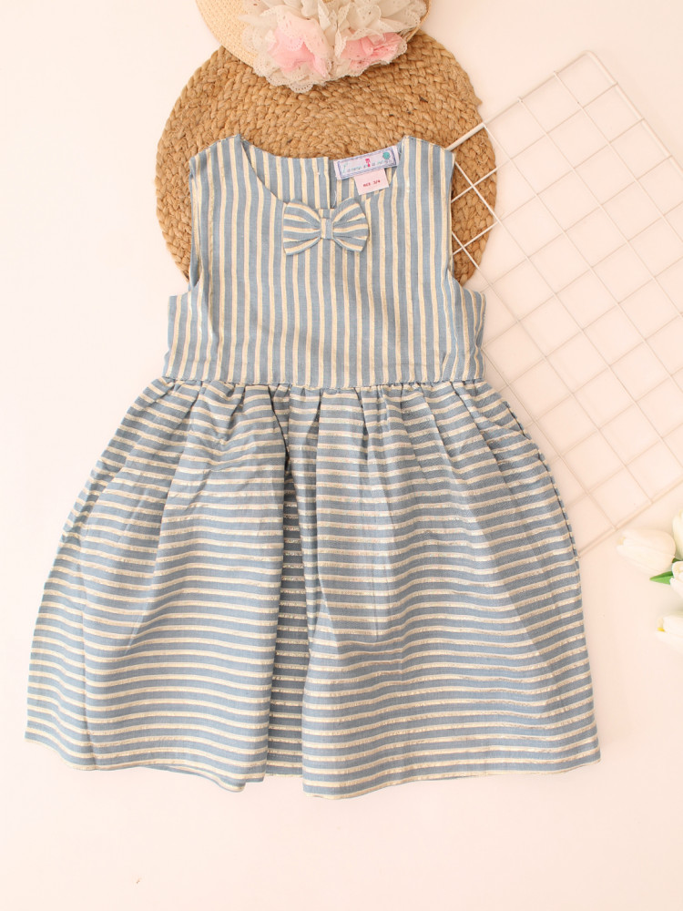 Image of Qvink Striped Bow Detailed Dress - Blue