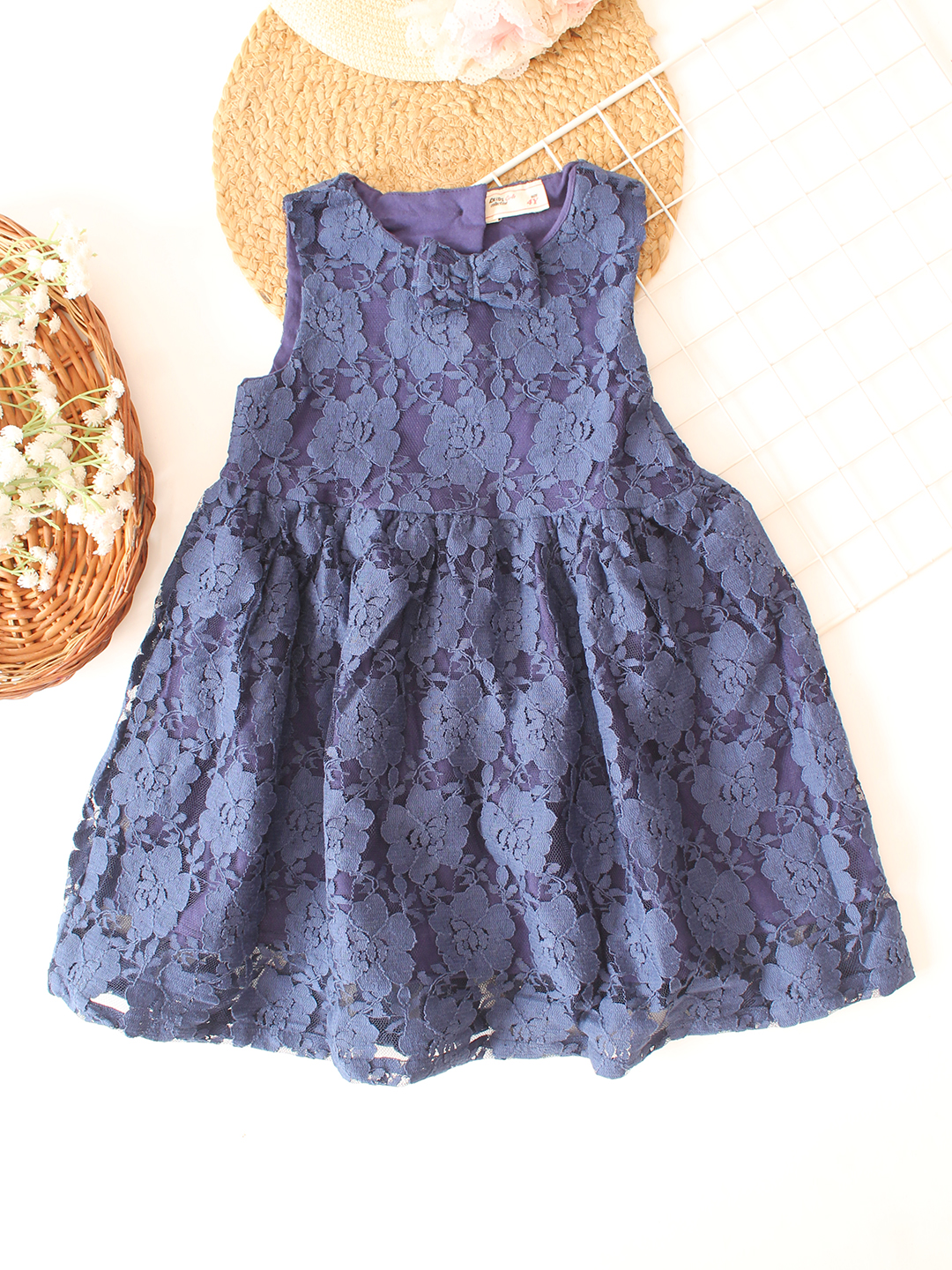Qvink Net Bow Detailed Summer Dress - Navy