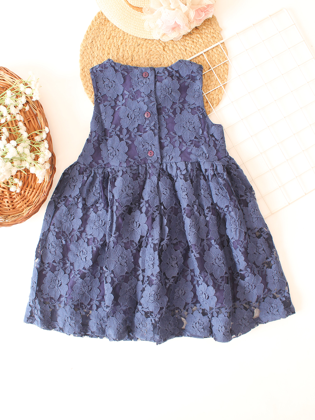 Qvink Net Bow Detailed Summer Dress - Navy