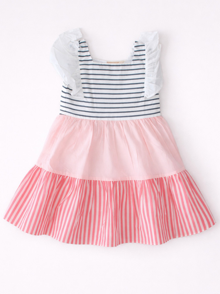 Image of Qvink Flutter Sleeves Striped Dress - Multicolor