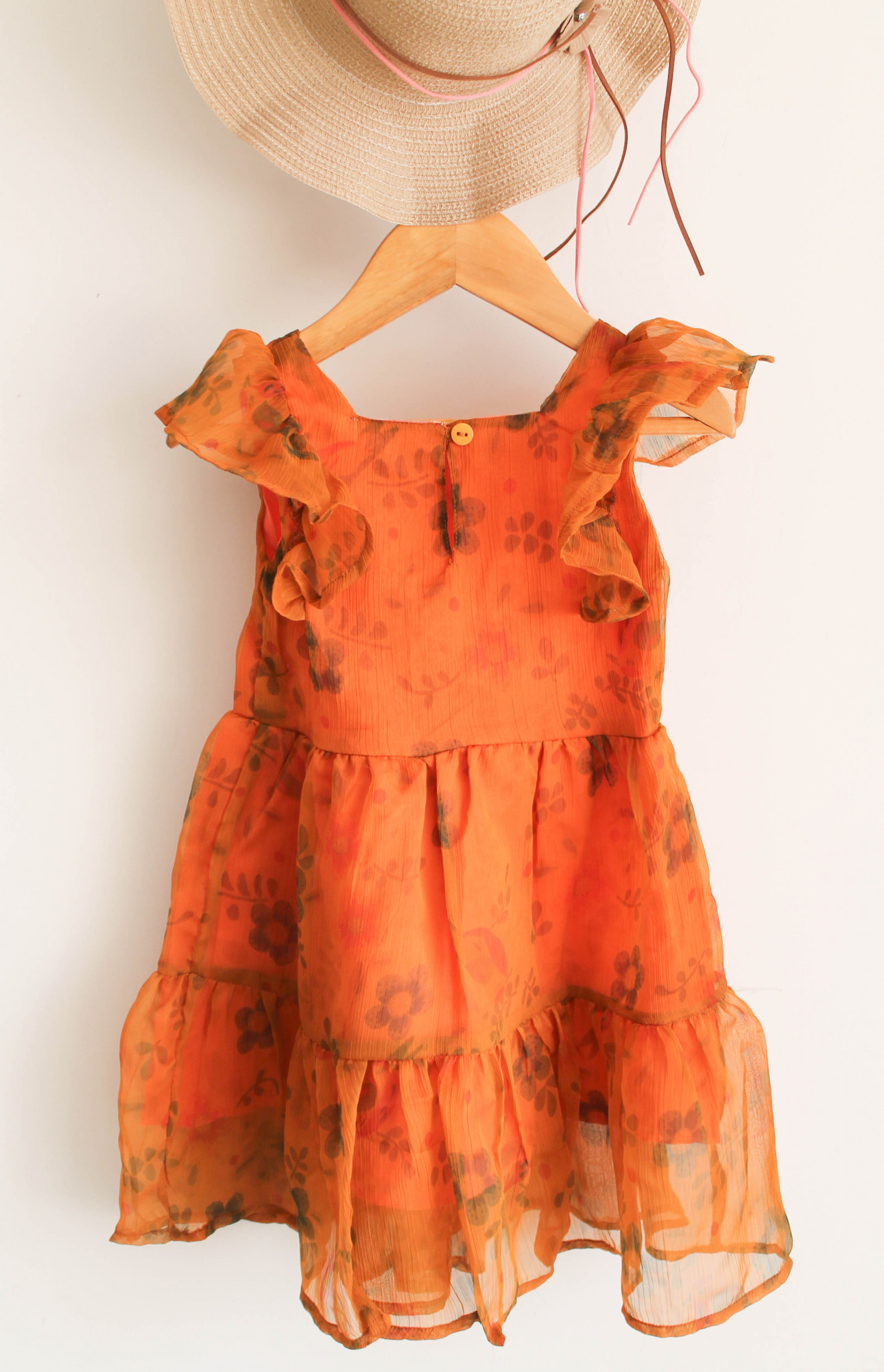 Qvink Organza Floral Printed Dress  Orange