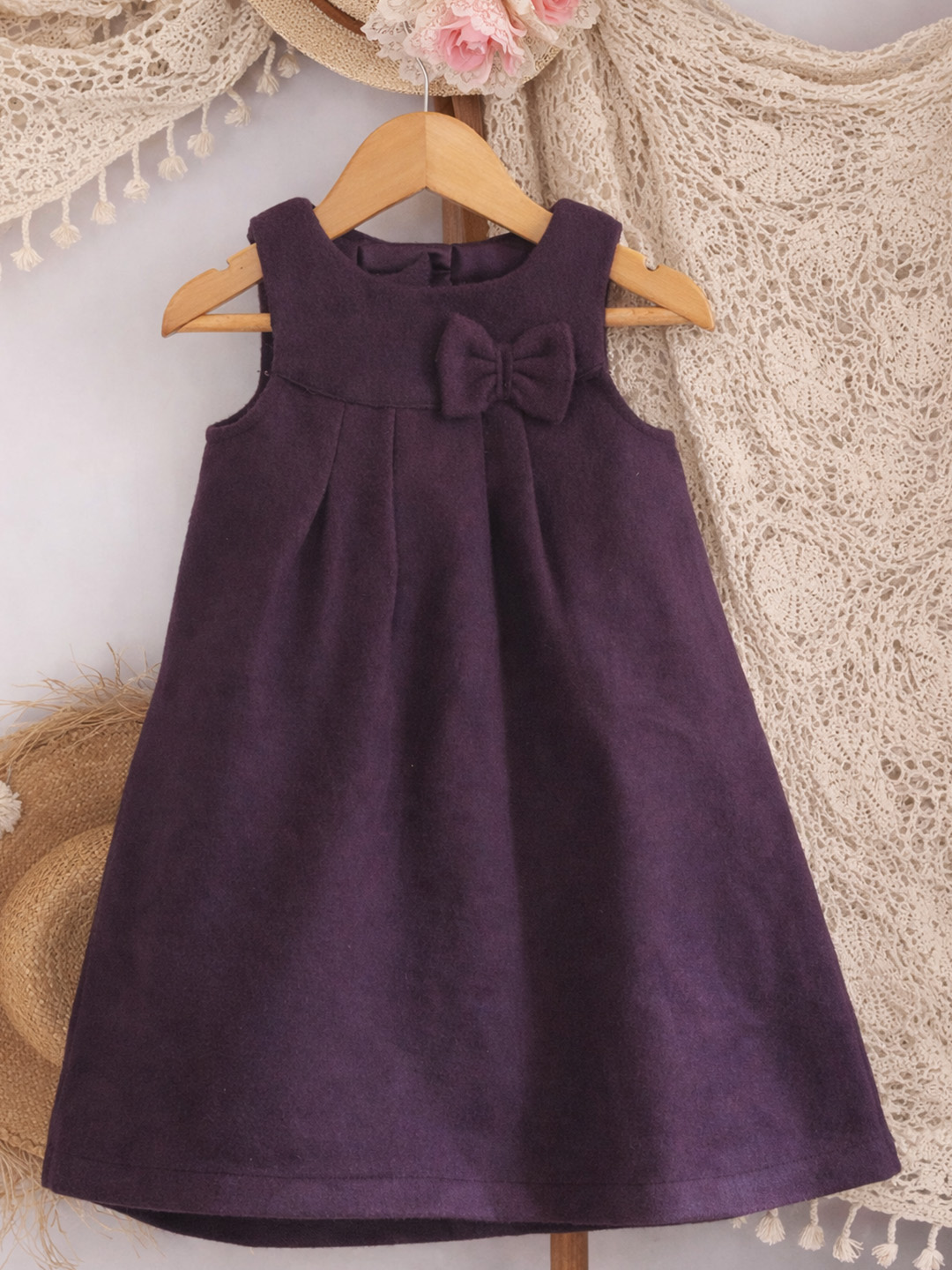 Qvink Bow Detailed Winter Casual Dress  Purple